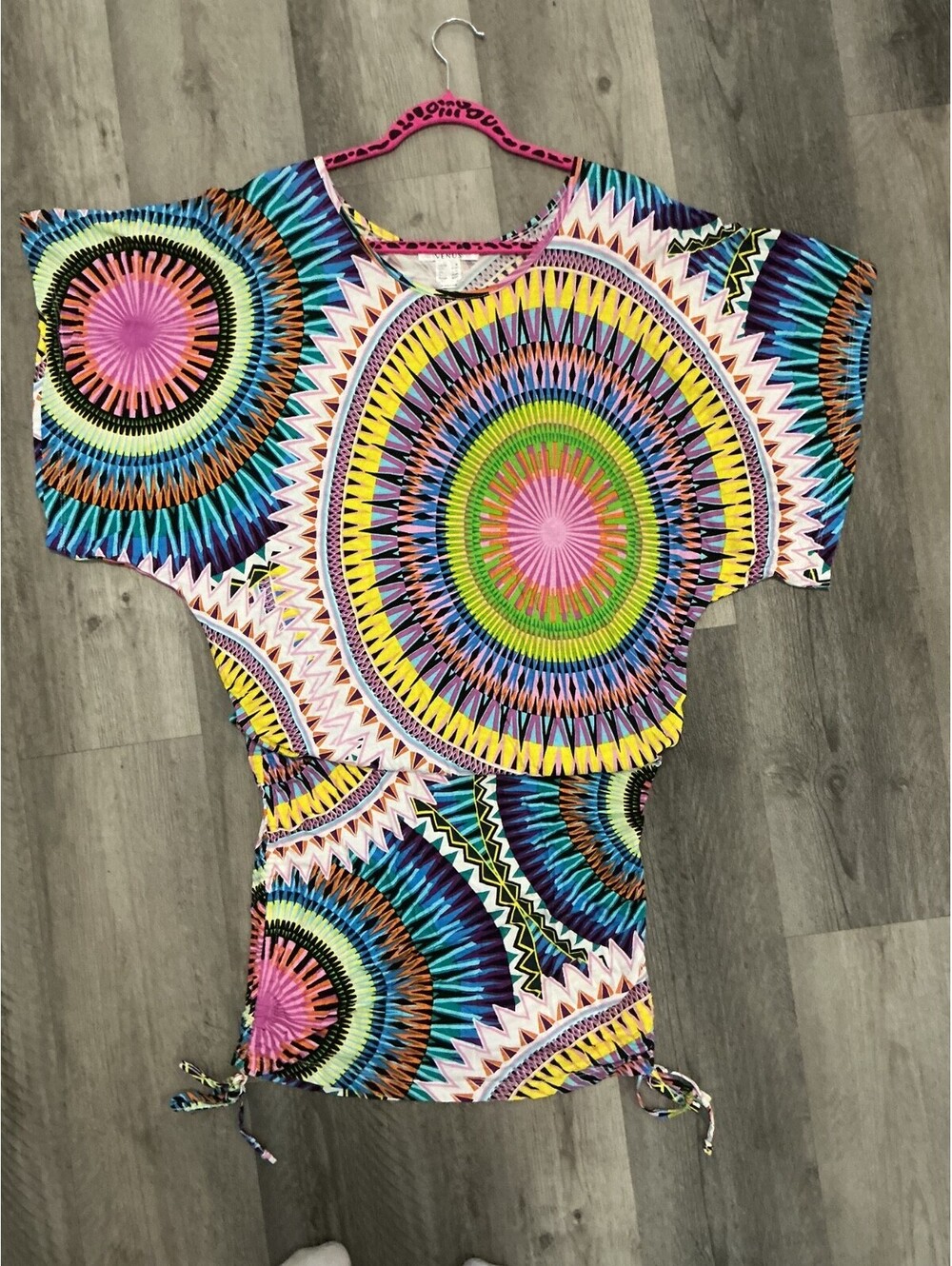 Venus Size Medium Hippie Tie Dye Coverup Blouson Sleeve Dress Boho Indie 431